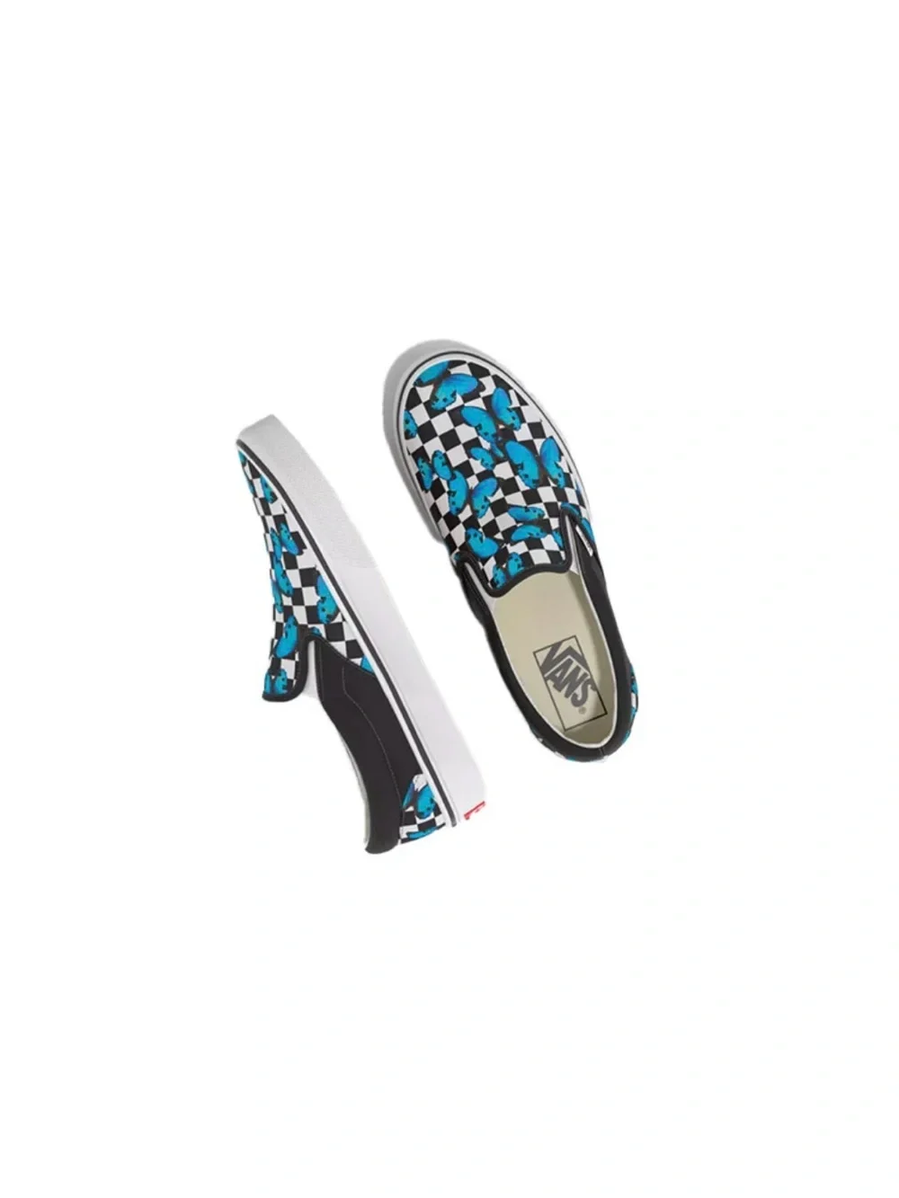 Sold Vans Classic Checkerboard Blue Butterfly Slip-On Sneakers 9 W / 7.5 M Skate - Picture 9 of 10